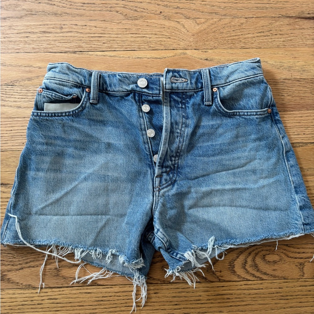 MOTHER Blue Distressed Jean Shorts Cut-Off Style